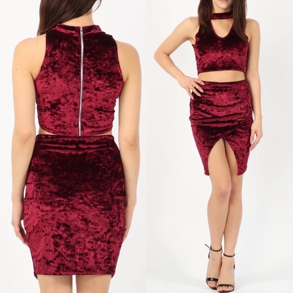 Cutout Choker Crop Top & Wrap Skirt Set - Picture 2 of 16